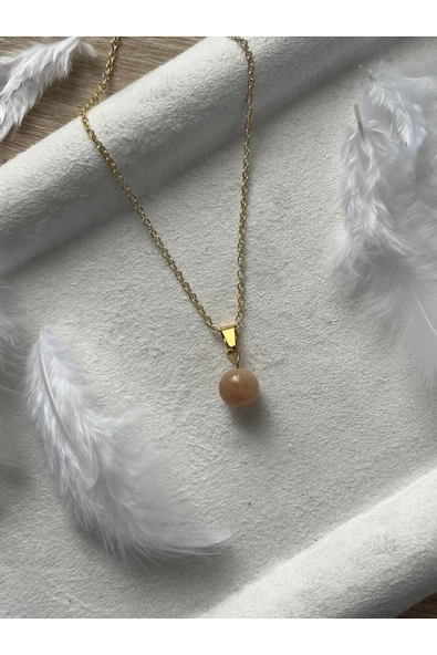 8 mm güneş taşı altın kaplama kolye el yapımı ürün görseli 1