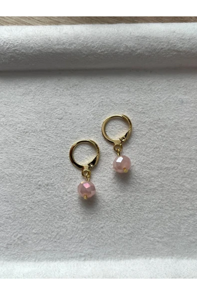 8 mm pembe kristal altın kaplama küpe ürün görseli 1