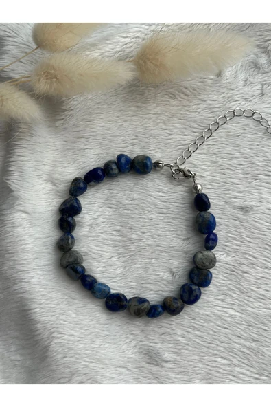 Lapis Lazuli Doğal Taş Bileklik Gümüş Kaplama ürün görseli 1