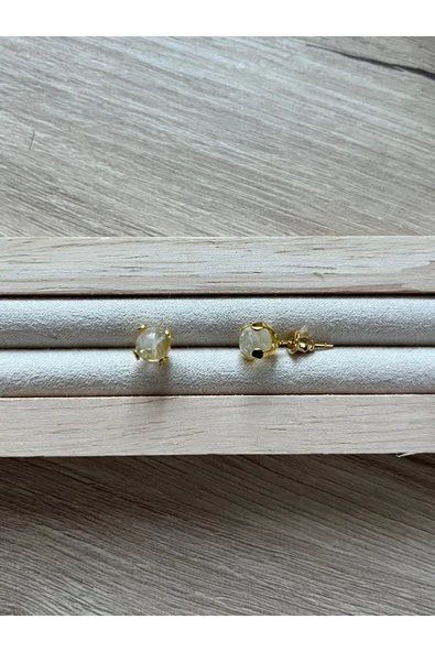 Kristal Kuvars Taşı Altın Kaplama Top Küpe El Yapımı ürün görseli 1