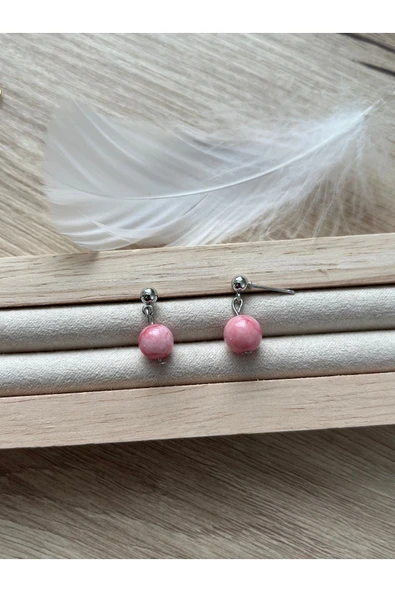 8 mm Pembe Opal Taşı Gümüş Kaplama Top Küpe ürün görseli 1