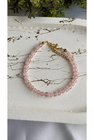 Minimal Pembe Kuvars Doğal Taş Bileklik ürün görseli 1
