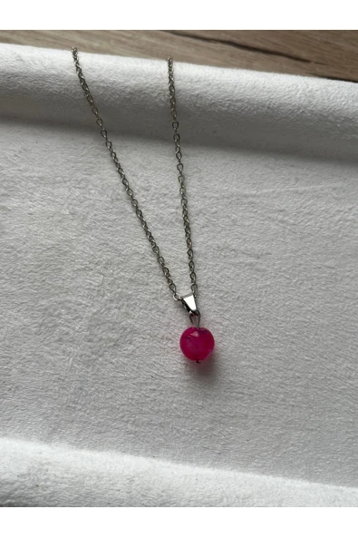 8 mm Pembe Akik Taşı Gümüş Kaplama Kolye ürün görseli 1