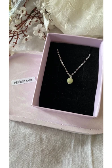 Peridot Zebercet Doğal Taş Minimal Kolye Gümüş Kaplama ürün görseli 1