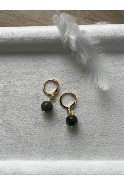 8 mm kan taşı Altın Kaplama Halka Küpe ürün görseli 1