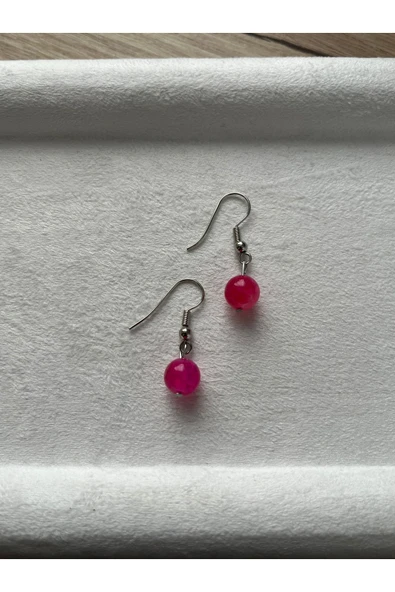 8 mm Pembe Akik Taşı Gümüş Kaplama Sallantı Küpe ürün görseli 1