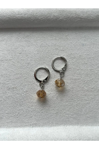 8 mm bal rengi kristal gümüş kaplama küpe ürün görseli 1