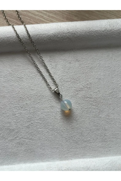 8 mm opal taşı gümüş kaplama kolye ürün görseli 1