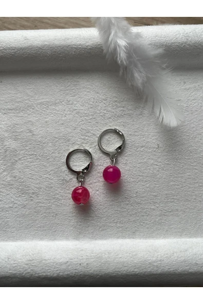 8 mm pembe akik taşı gümüş Kaplama Halka Küpe ürün görseli 1