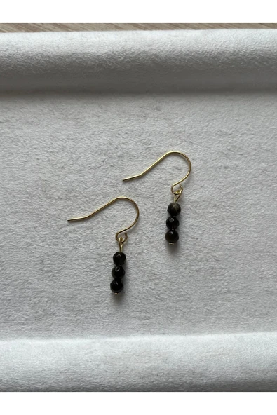 Minimal Gold Obsidyen Altın Kaplama Sallantı Küpe ürün görseli 1