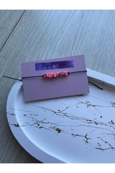 Pembe Kırık Taş Doğal Taş El Yapımı Ip Bileklik ürün görseli 1