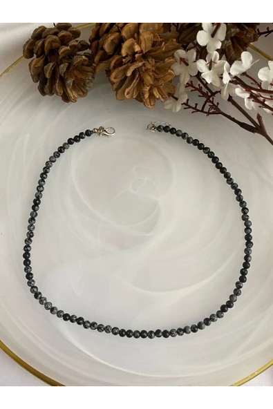 Mini Yuvarlak Obsidyen Taşı Doğal Taş Kolye ürün görseli 1