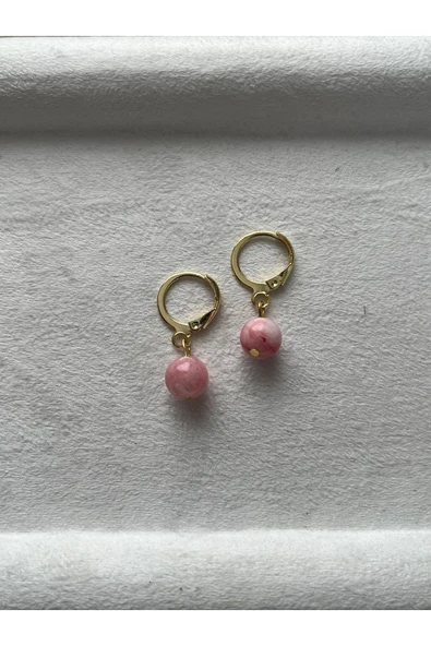 8 mm pembe opal taşı Altın Kaplama Halka Küpe ürün görseli 1