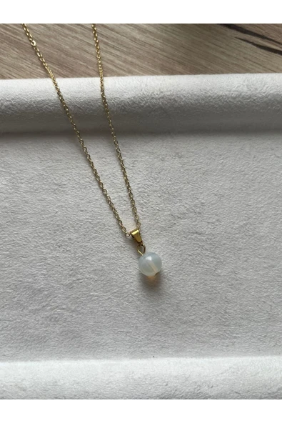 8 mm opal taşı altın kaplama kolye ürün görseli 1