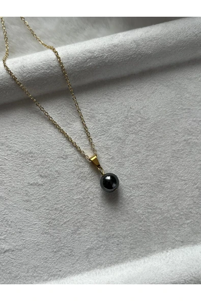 8 mm hematit taşı altın kaplama kolye ürün görseli 1