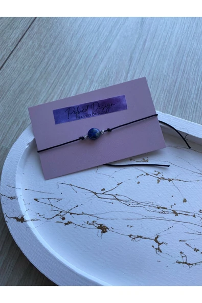 Oval Lapis Lazuli Doğal Taş Ayarlanabilir Ip Bileklik ürün görseli 1