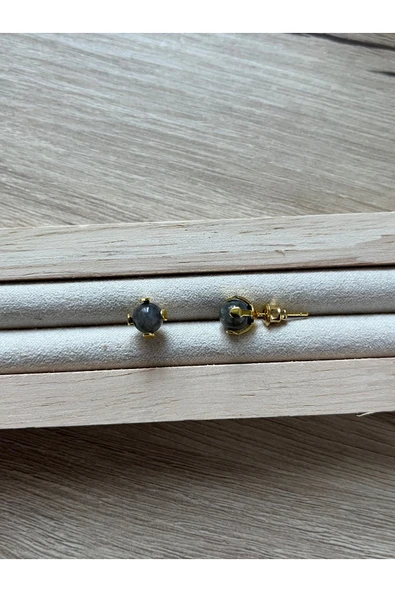 Labradorit Taşı Altın Kaplama Top Küpe El Yapımı ürün görseli 1