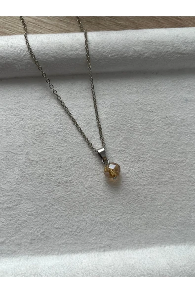 8 mm bal rengi kristal gümüş kaplama kolye ürün görseli 1