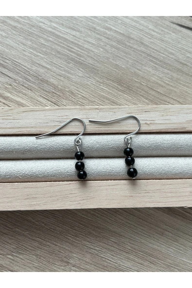 Minimal Siyah Akik Gümüş kaplama Sallantı Küpe ürün görseli 1