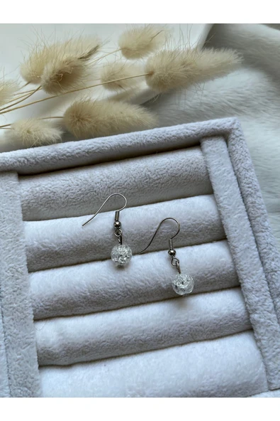 8 mm Necef Taşı Gümüş Kaplama Sallantı Küpe ürün görseli 1