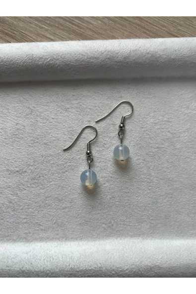 8 mm opal taşı gümüş kaplama sallantı küpe ürün görseli 1