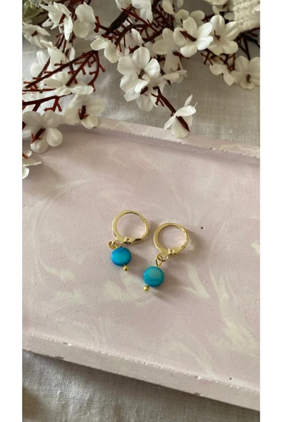 Mavi Sedef Taşı Altın Minimal Küpe ürün görseli 1
