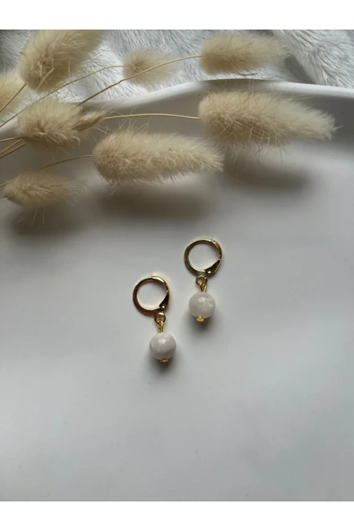 8 mm Ay Taşı Altın Kaplama Halka Küpe ürün görseli 1