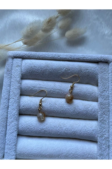 8 mm Sitrin Taşı Altın Kaplama Sallantılı Küpe ürün görseli 1