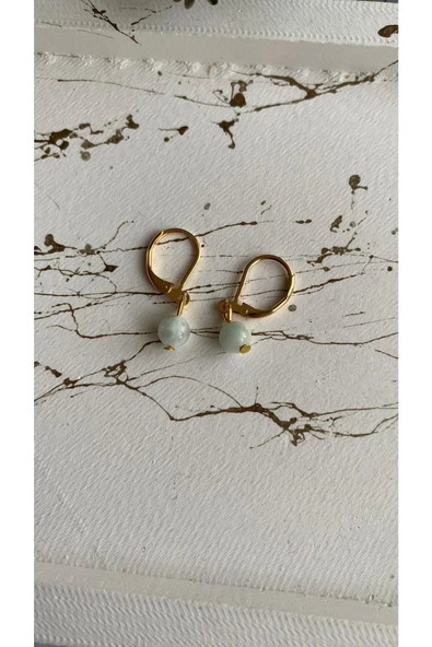 Larimar Doğal Taş Modern Halka Altın Kaplama Küpe ürün görseli 1