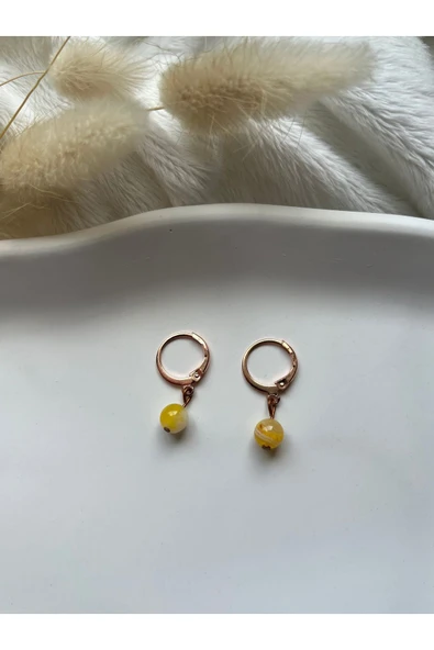 Sarı Akik Taşı Bakır Rose Gold Halka Küpe ürün görseli 1