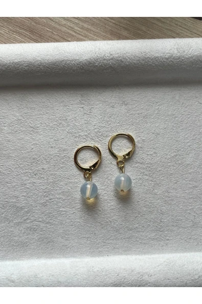 8 mm opal taşı altın kaplama halka küpe ürün görseli 1