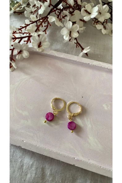 Mor Sedef Taşı Altın Minimal Küpe ürün görseli 1