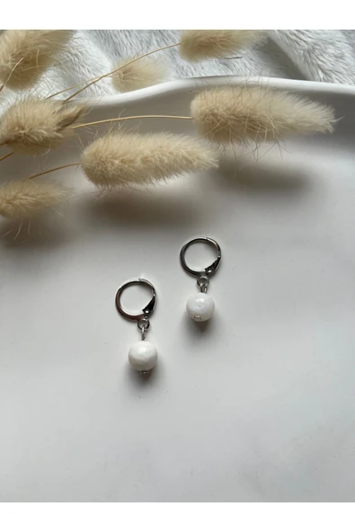 8 mm Ay Taşı Gümüş Kaplama Halka Küpe ürün görseli 1