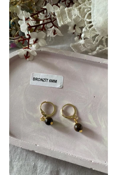 Bronzit Doğal Taş Altın Kaplama Küpe ürün görseli 1