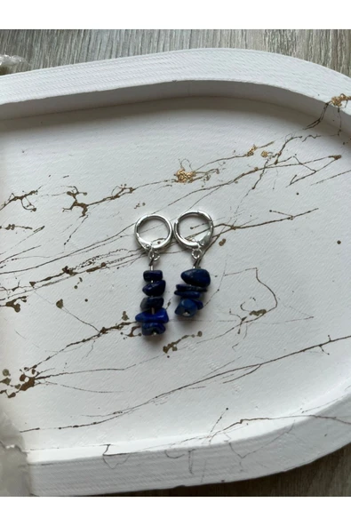 Lapis Lazuli Kırık Doğal Taş Gümüş Kaplama Küpe ürün görseli 1
