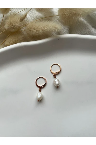 Gerçek İnci Rose Gold Kaplama Bakır Küpe ürün görseli 1