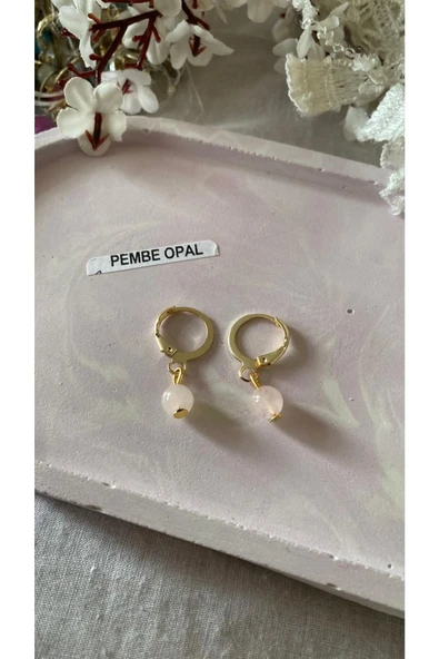 Pembe Opal Altın Kaplama Küpe Doğal Taş ürün görseli 1