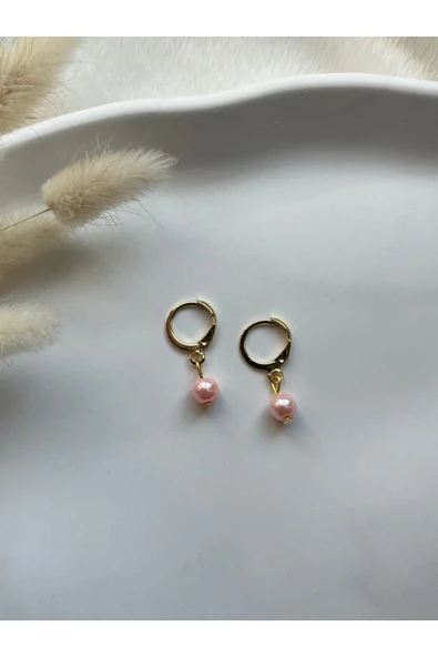 Pembe Cam İnci Altın Kaplama Küpe ürün görseli 1