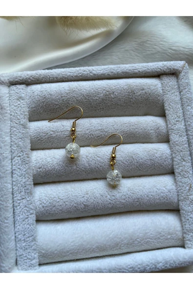 8 mm Necef Taşı Altın Kaplama Sallantı Küpe ürün görseli 1