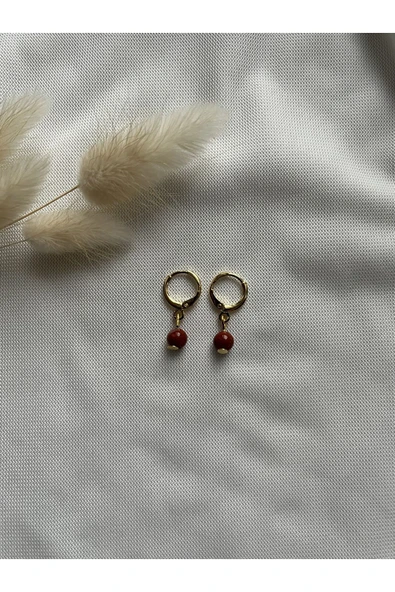 Kırmızı jasper 24k altın kaplama kararmaz halka küpe doğal taş ürün görseli 1