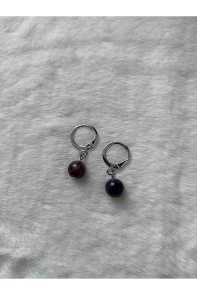 8 mm ametist taşı gümüş kaplama halka küpe ürün görseli 1
