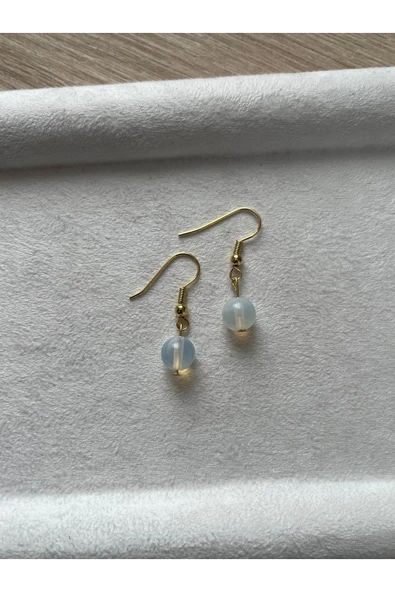 8 mm opal taşı altın kaplama sallantı küpe ürün görseli 1