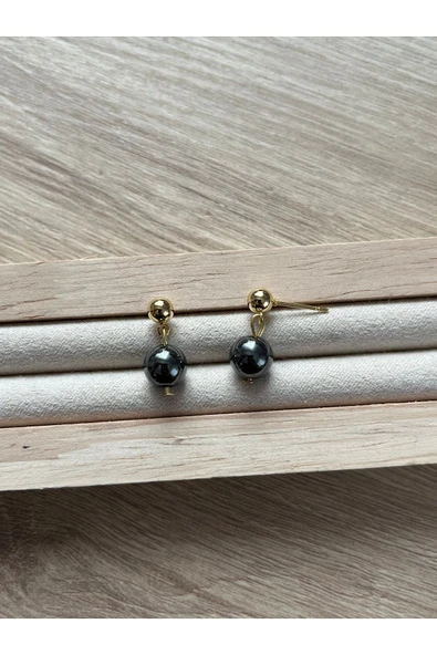 8 mm hematit taşı altın kaplama top küpe ürün görseli 1