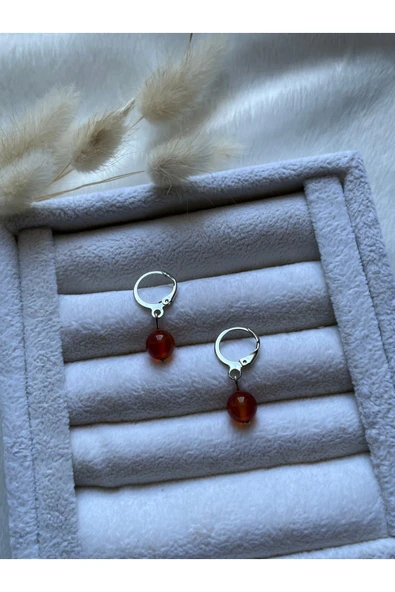 8 mm Karnelyan Taşı Gümüş Kaplama Küpe ürün görseli 1
