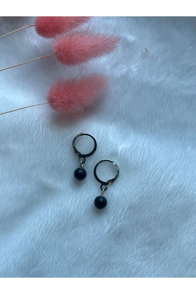 Şungit Shungite Taşı Doğal Taş Gümüş Kaplama Küpe ürün görseli 1