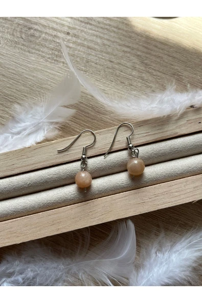 8 mm güneş taşı gümüş kaplama sallantı küpe ürün görseli 1