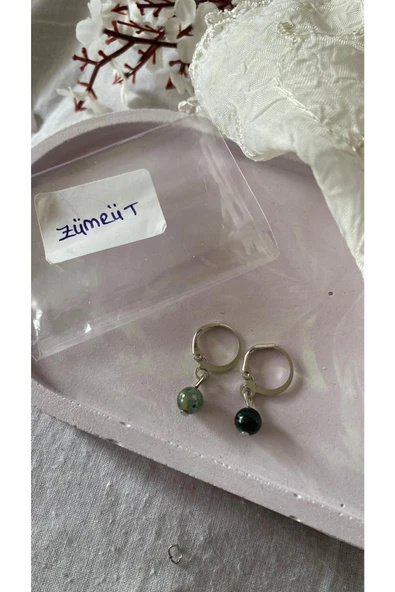 Zümrüt Taşı Gümüş Kaplama Küpe ürün görseli 1