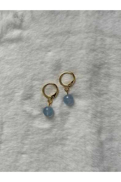 8 mm akuamarin taşı altın kaplama halka küpe ürün görseli 1