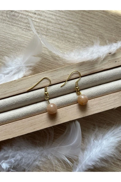 8 mm güneş taşı altın kaplama sallantı küpe ürün görseli 1