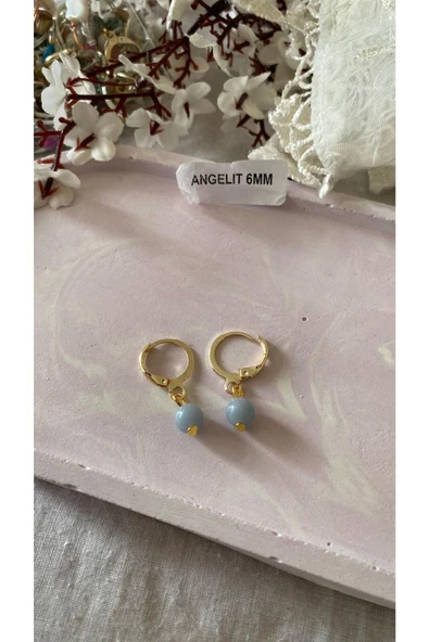 Angelit Doğal Taş Altın Kaplama Küpe ürün görseli 1